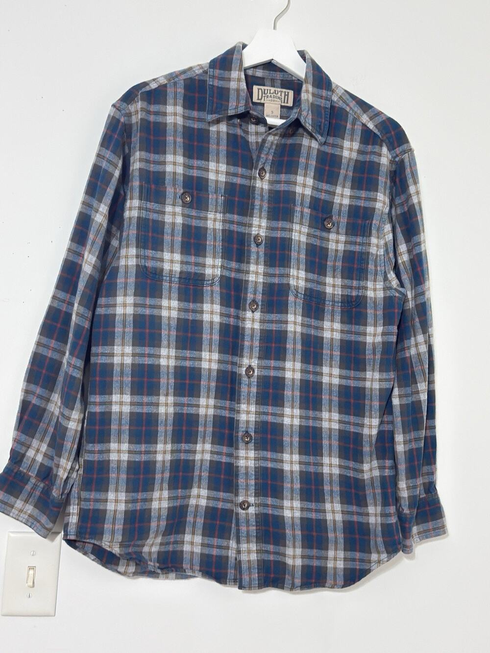 Duluth Trading Co Button Down Shirt Men’s Blue Plaid Flannel Workwear Casual S